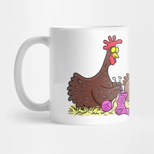 Funny chicken trio knitting cartoon Mug